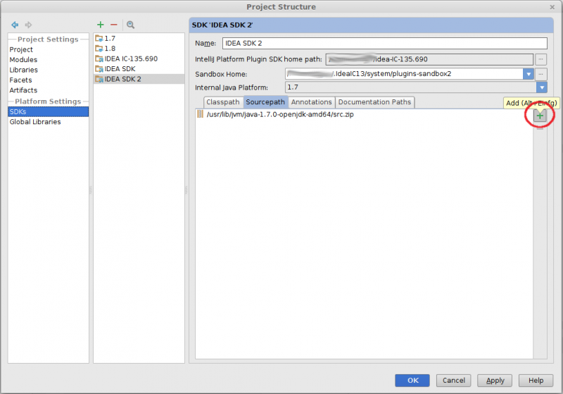 Adding IDEA SDK source folders